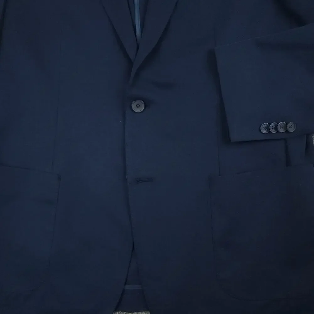 Bar III Sport Coat Mens 42R Unstructured Hopsack Patch Pocket Cotton Blend Navy